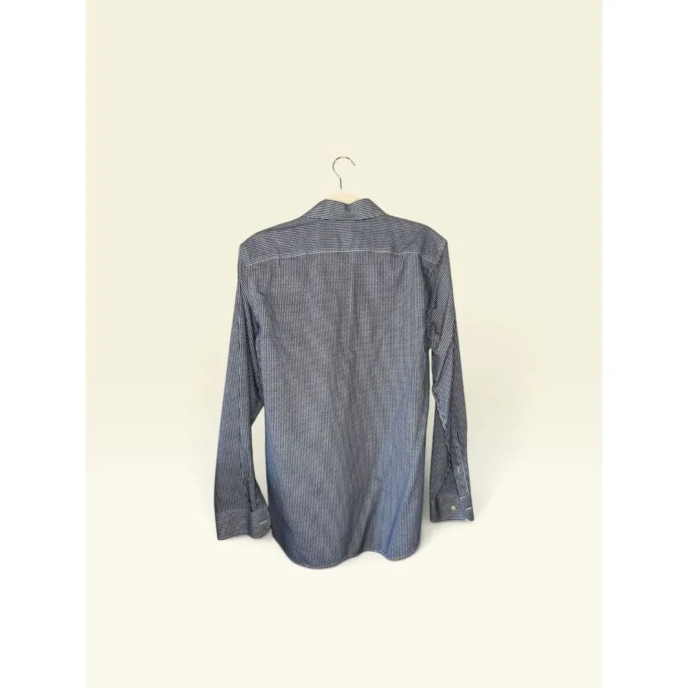 Banana Republic Grant Fit Non-Iron Blue Gingham Dress Shirt M 15-15.5